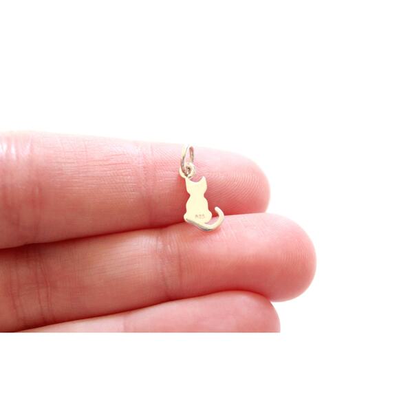 Sterling Silver Tiny Sitting Cat Charm, Silver Cat Charm - Picture 2 of 3